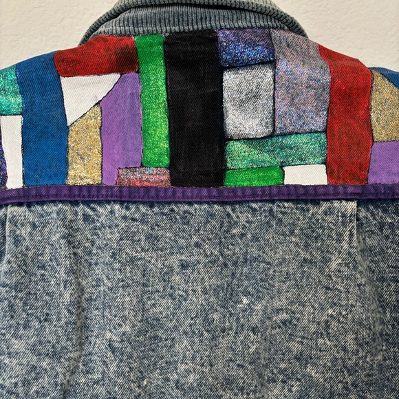 Acid Wash Denim Jacket w/ Hand Painted Color Blocks - Picture 5 of 6